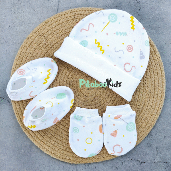 Organic cotton Cap mittens Booties - Party Pastel Green