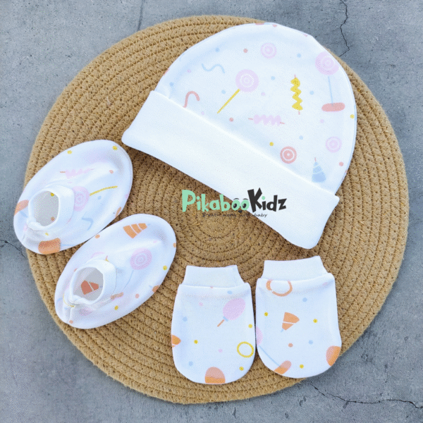 Organic cotton Cap mittens Booties - Party