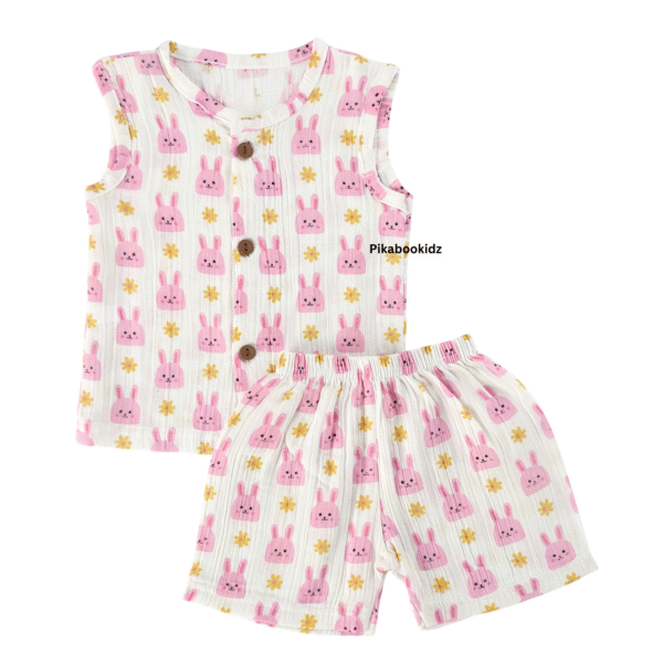 Muslin Jabla & Shorts Set 0-3 M - Pink Bunny