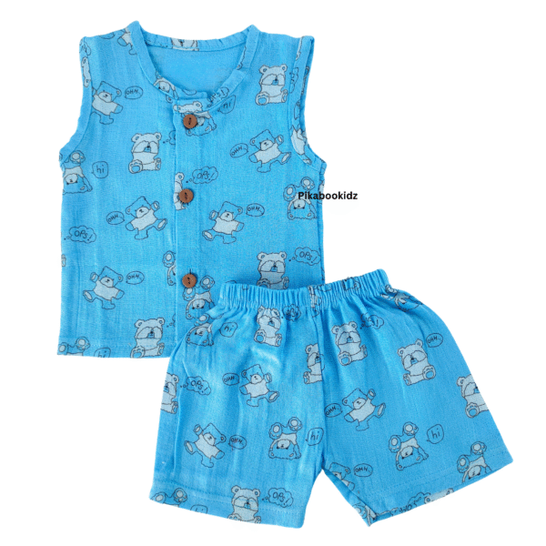 Muslin Jabla & Shorts Set 0-3 M - Blue Teddy