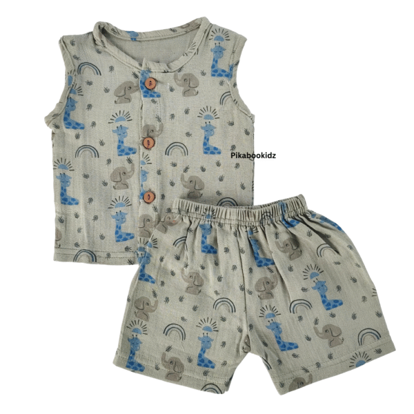 Muslin Jabla & Shorts Set 0-3 M - Elephants