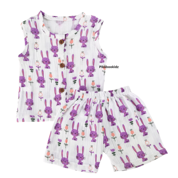 Muslin Jabla & Shorts Set 0-3 M - Bunny Purple