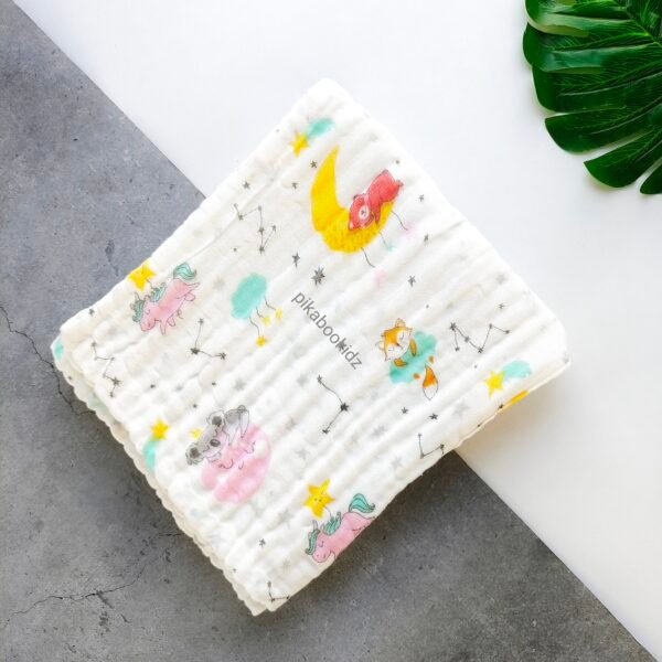 Muslin Crinkled 6layer Bath towel 50*100 cms - Teddy in moon