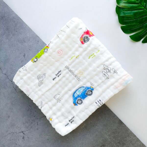 Muslin Crinkled 6layer Bath towel 50*100 cms - Cars