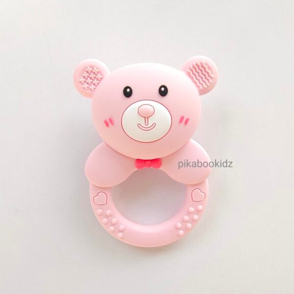 Silicone Teether Rattle - Teddy Pink