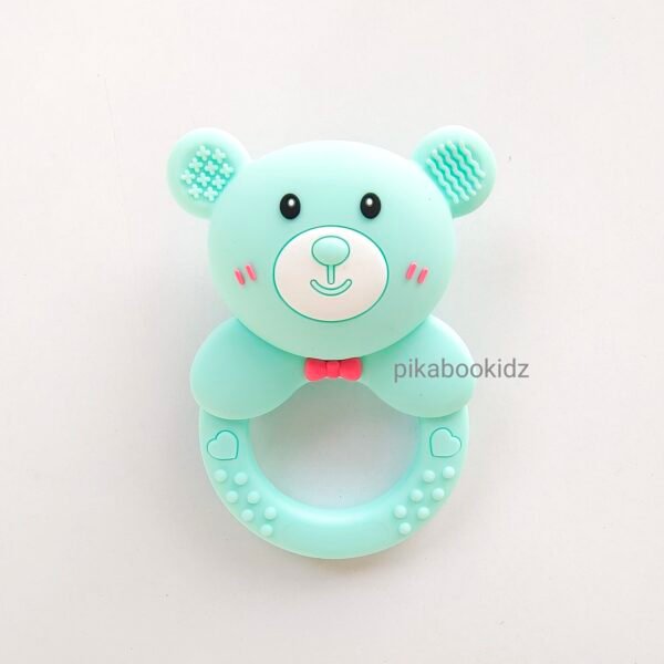 Silicone Teether Rattle - Teddy Aquablue
