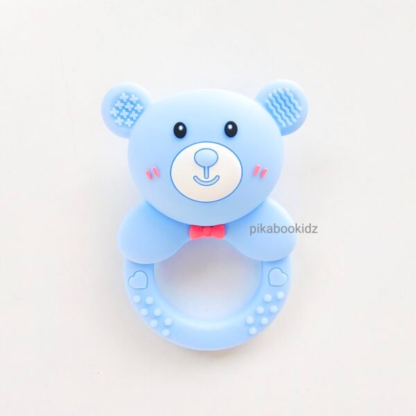 Silicone Teether Rattle - Teddy Blue