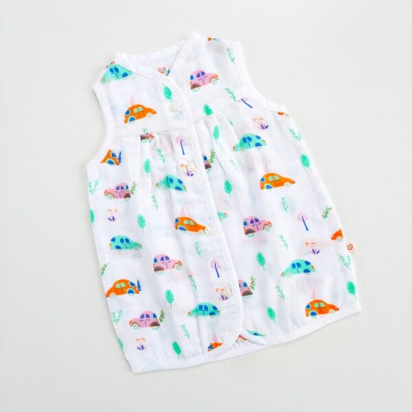 Muslin Button Frock 0-6M - GREEN STRIPES