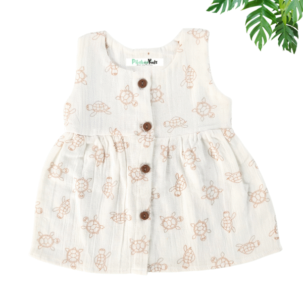 Muslin Button Frock 0-3 M - Turtle