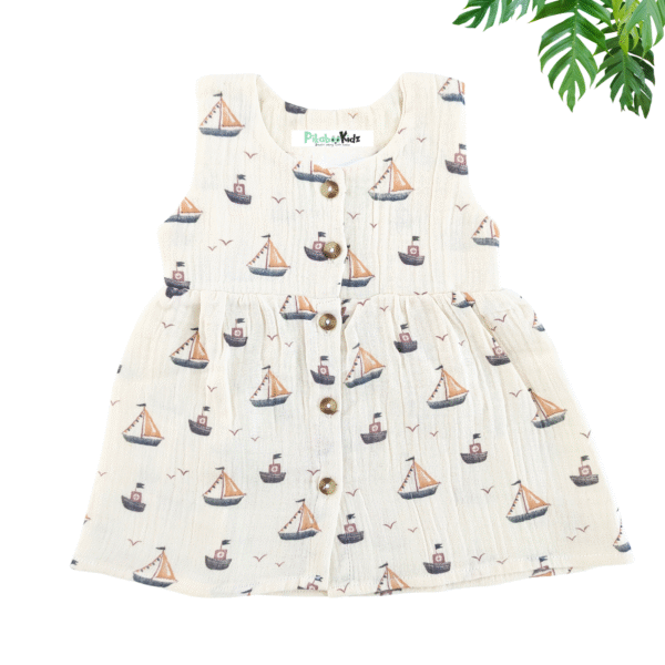 Muslin Button Frock 3-6M - Boats