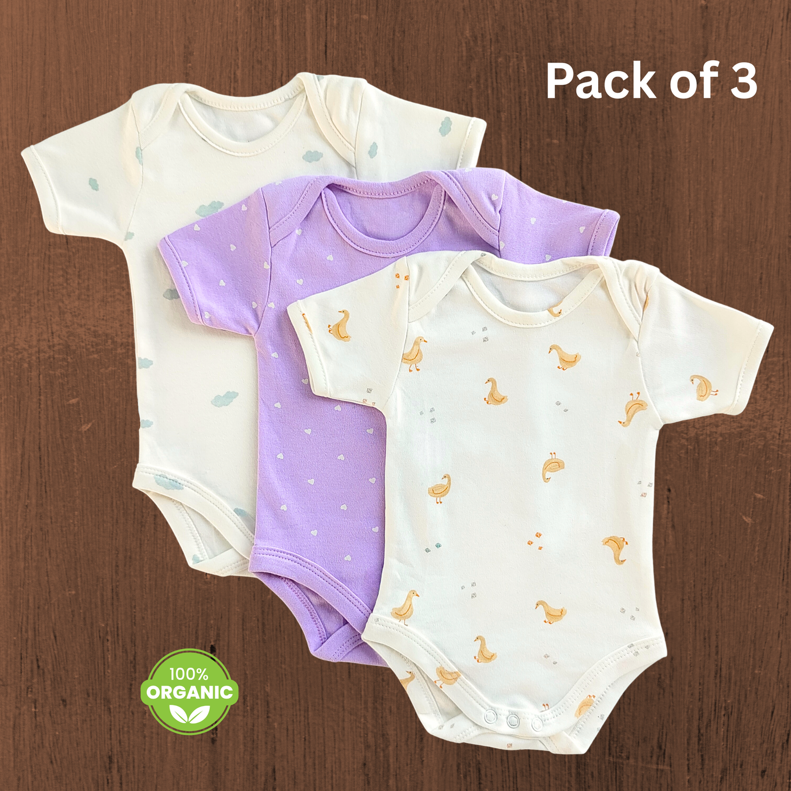 Onesies - 0-3M COMBO 3 (Ducks, Purple, Clouds)