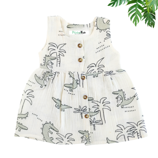 Muslin Button Frock 3-6M - Tree