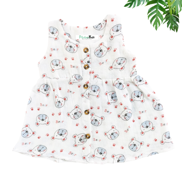 Muslin Button Frock 3-6 M - Teddy