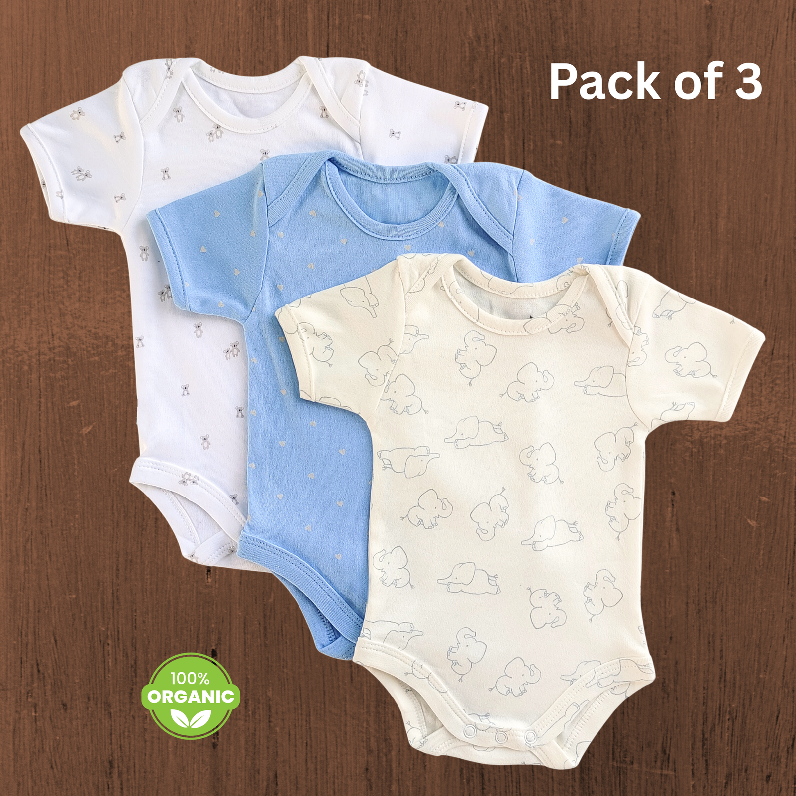 Onesies - 0-3M COMBO 3 (Elephant, Blue, Teddy)