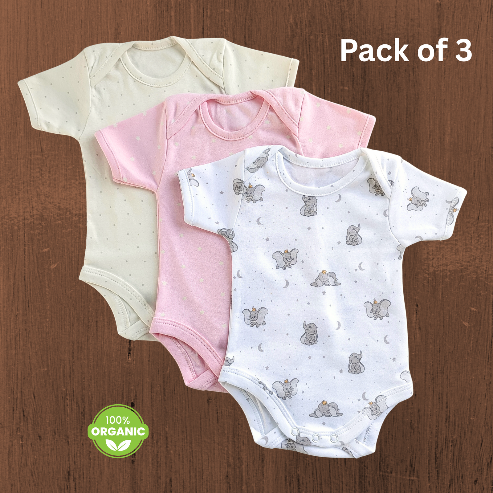 Onesies - 0-3M COMBO 3 (Elephant, Pink, Dots)